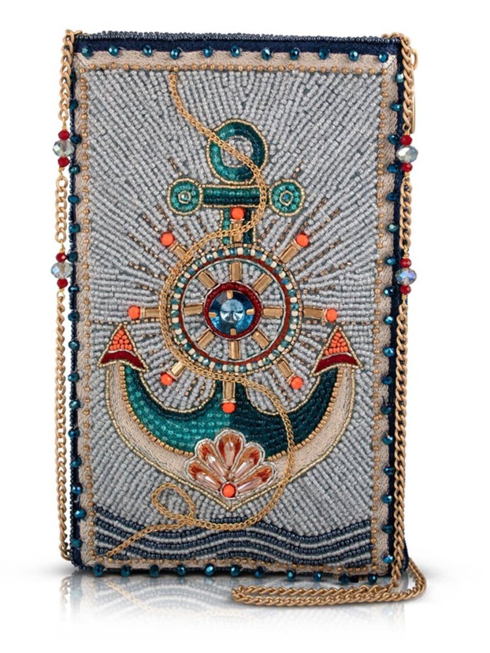 Mary Frances Keep It Steady Anchor Nautical Beaded Crossbody Phone Bag
